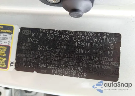 2013 Kia Optima Lx from USA, damaged, VIN KNAGM4A73D5351786